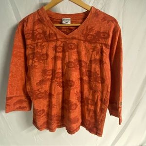Columbia 3/4 Sleeve Dark Orange Floral Top, Size Large